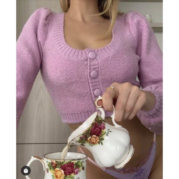 For Love & Lemons Silver Cropped Metallic Cardigan - Picture 7 of 7